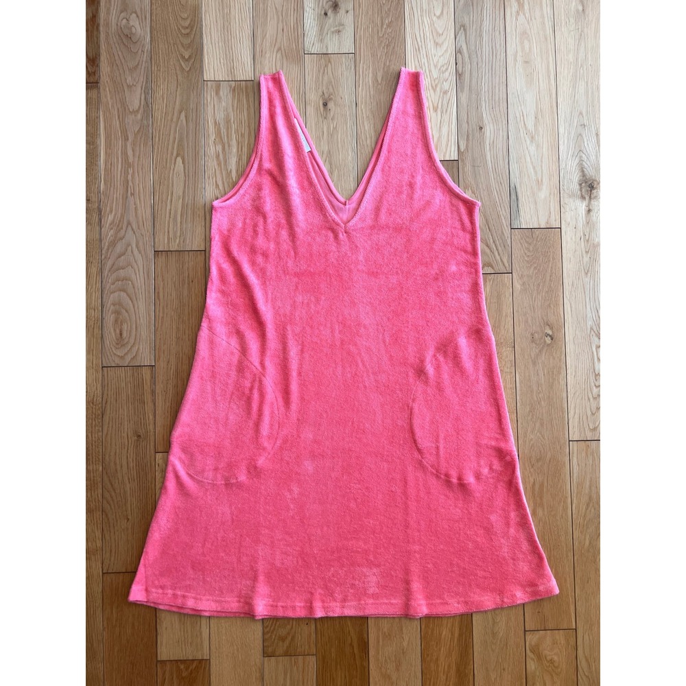 Lake the Label Terry Cloth Sleeveless Dress Coral V Neck Beach Womens Medium